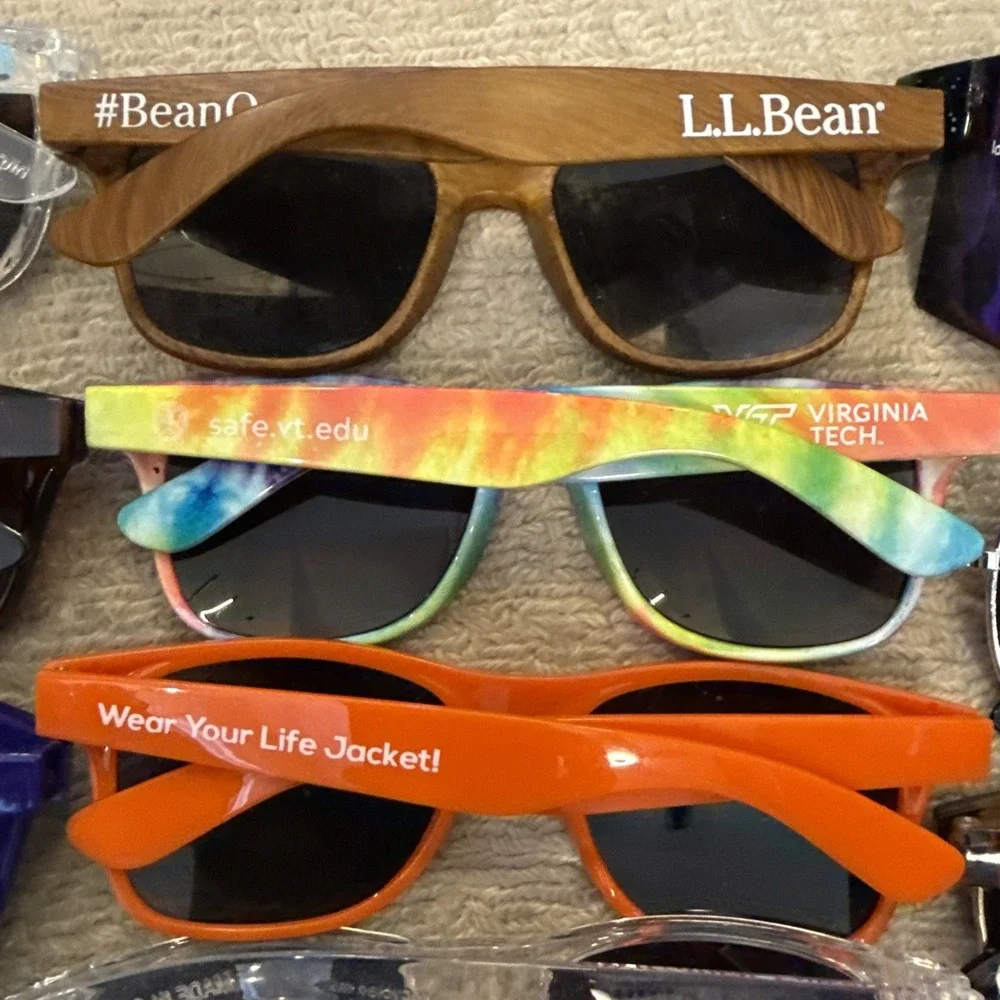 Lot of 33 NEW Logo Sunglasses: Target, LLBean, Nat'l Guard, Multiple Colors--NWT